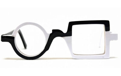 Monture de lunettes asymétrique noir et blanc en acétate – Design original sur mesure